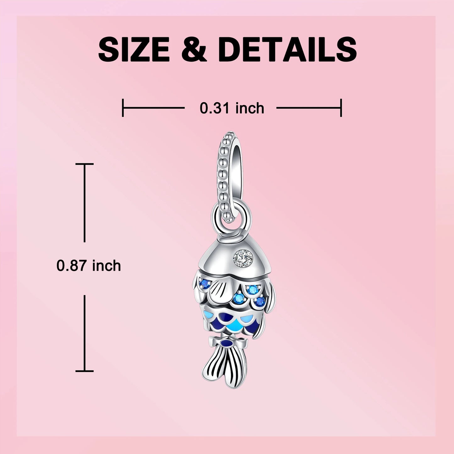Charm pez azul de plata 925 con circonita – Colgante animal para pulsera tipo Pandora, joyería DIY para mujer