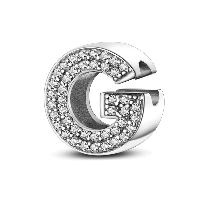 Charm letra alfabeto A-Z con circonias rosas en plata 925 – Abalorio elegante para pulseras tipo Pandora, joyería DIY personalizada