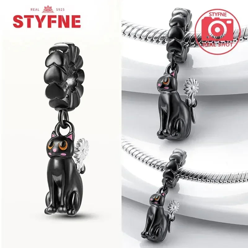 Charm Gato Negro de Plata 925 | Dije para Pulseras Pandora Mujer Joyería Fina
