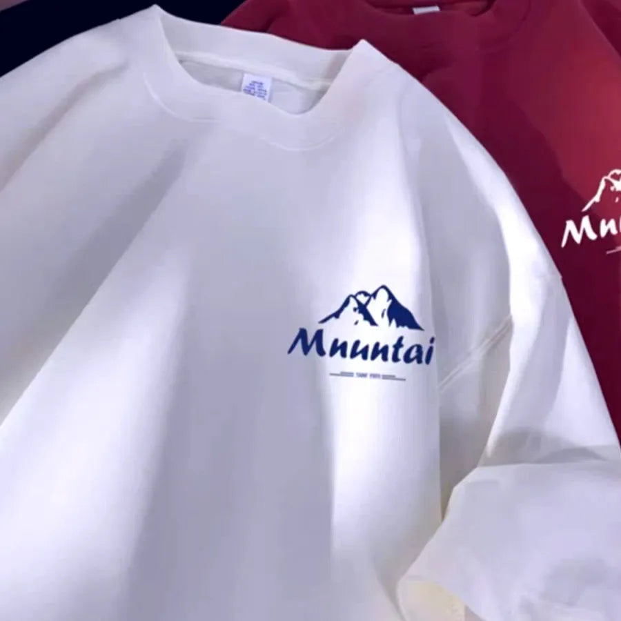 T-Shirts Pullover Oversize Tshirt Hong Kong Style Mountain Peak Letters Print T-shirts Oversized Half Sleeves Youth Tees