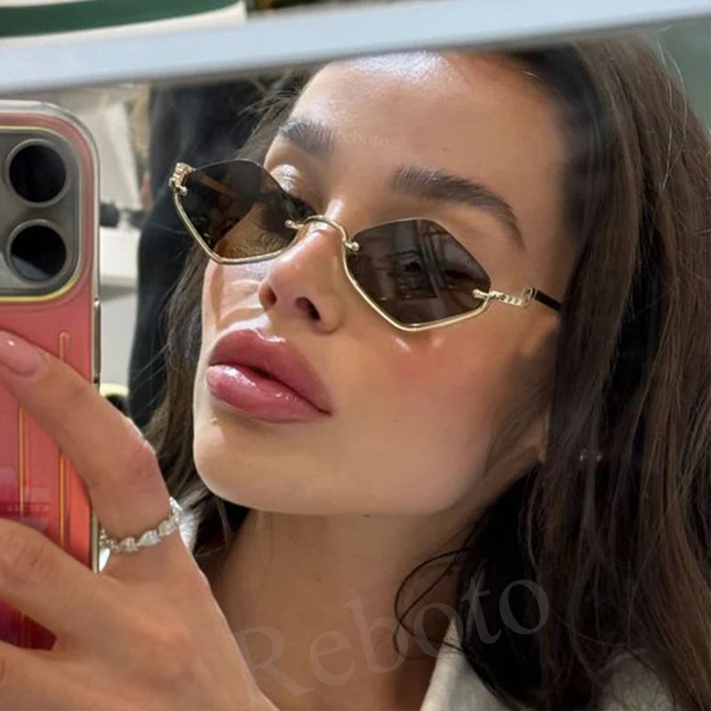 Gafas de Sol Poligonales Pequeñas Mujer | Estilo Vintage Cat Eye Marco Metálico