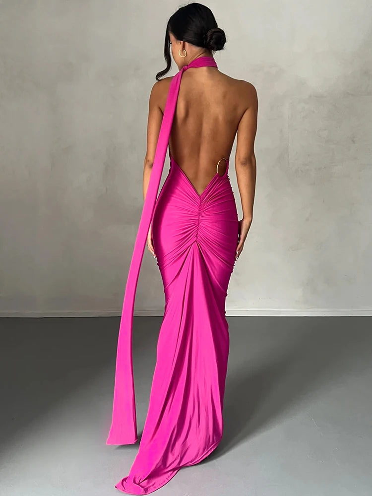 Vestido Largo Mujer Sexy 2024 | Vestido Un Hombro Espalda Descubierta Ajustable Elegante Y2K