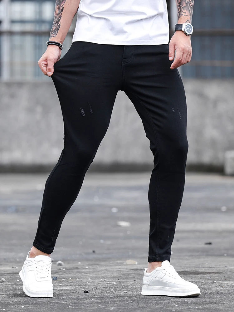 Jeans Negros Ajustados Hombre | Pantalón Skinny Ripped Stretch Moda Streetwear Club 2025