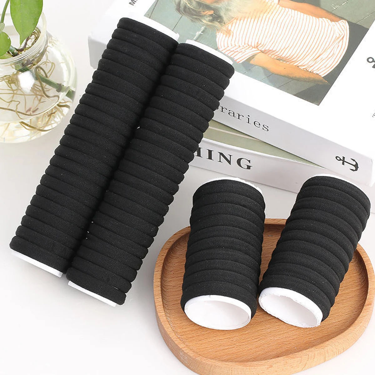 50/100 Piezas Ligas para el Cabello Negras Mujer Niña | Bandas Elásticas Resistentes para Cola de Caballo y Peinados