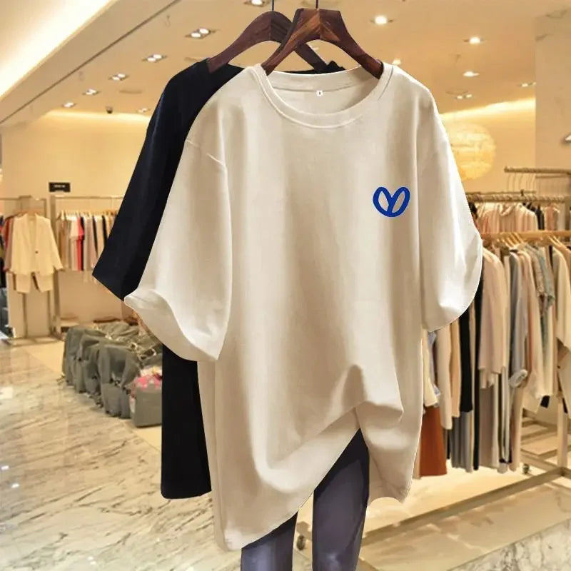 Camiseta Oversize Verano | Estampado Corazón Pintado a Mano Casual