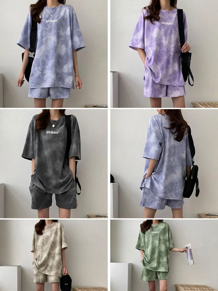 Conjunto Mujer Verano 2 Piezas | Camiseta Tie Dye Oversize + Shorts Amplios con Bolsillos