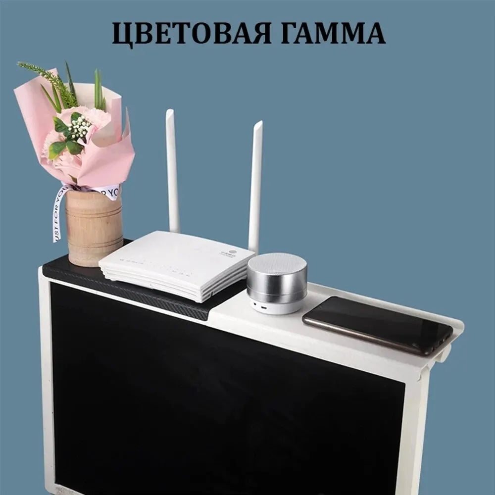 Soporte de Almacenamiento para Pantalla de TV y Computador | Estante Organizador sin Perforaciones para Router, Controles y Accesorios