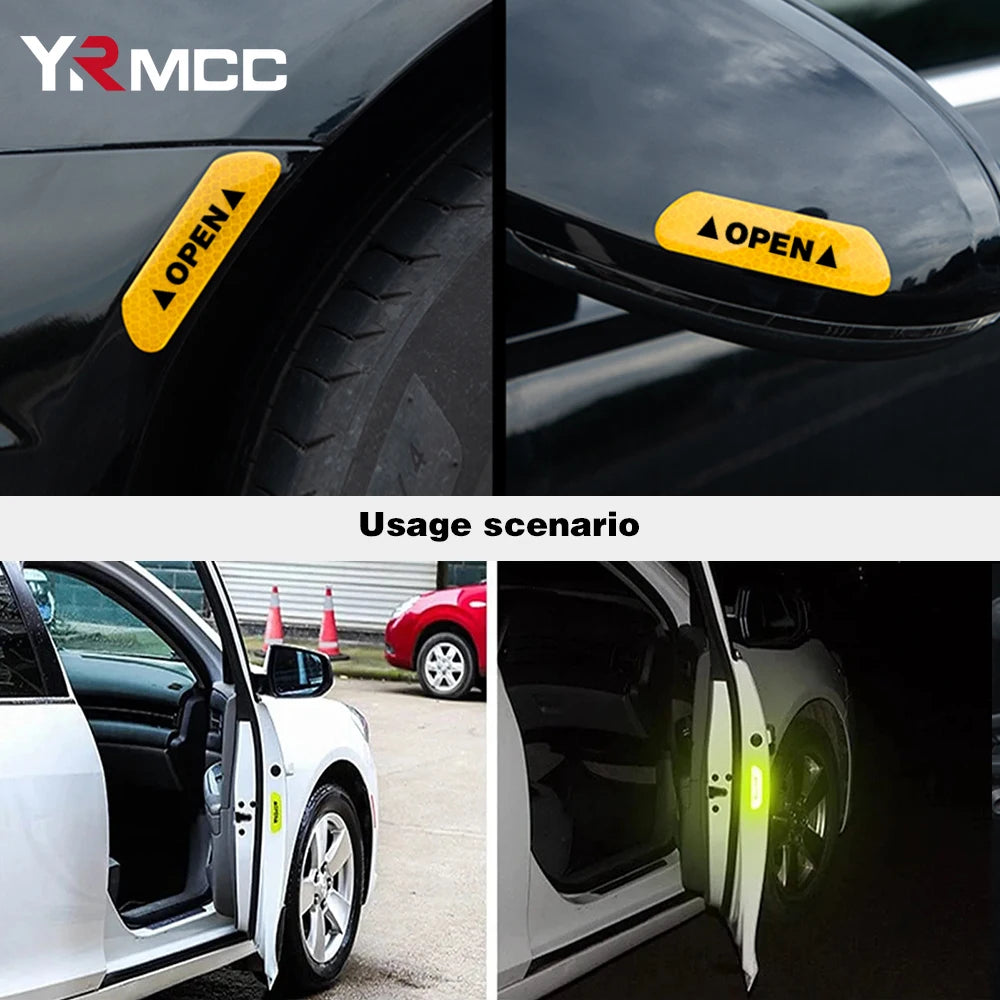 4PCS Stickers Reflectivos Puerta Auto – Cinta Advertencia Seguridad