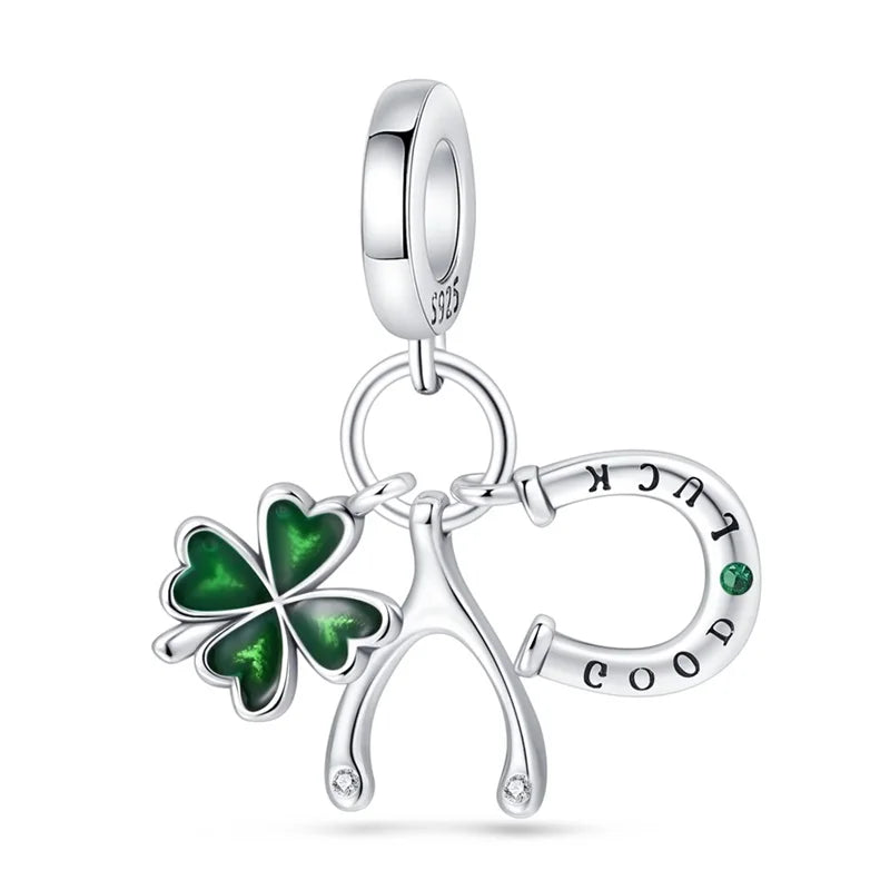 Charm de Plata S925 Mariquita de Siete Puntos y Trébol de la Suerte – Abalorio Colorido y Brillante para Pulseras Originales