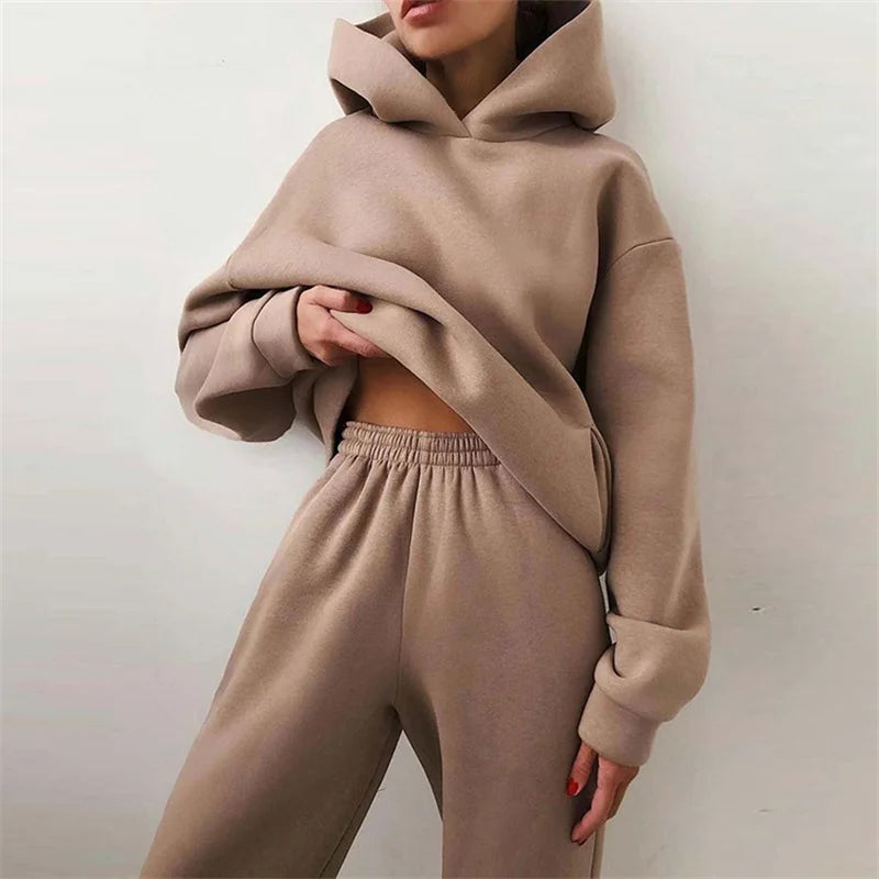 Conjunto Deportivo Mujer 2 Piezas | Sudadera Hoodie Oversize + Pantalón Largo Casual Otoño Invierno