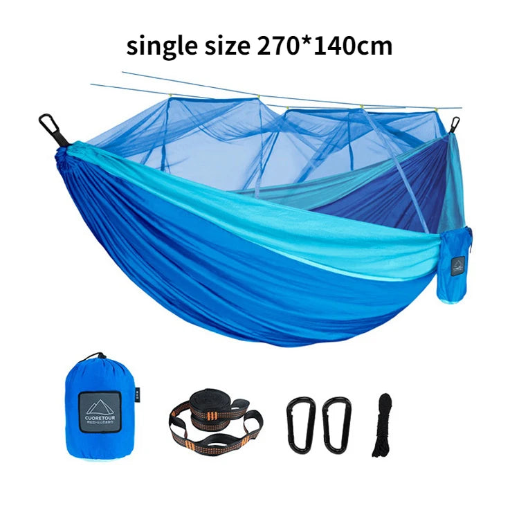 Hamaca Portátil con Mosquitera – Nylon Ligero para Camping y Viajes | Tamaño Individual y Doble
