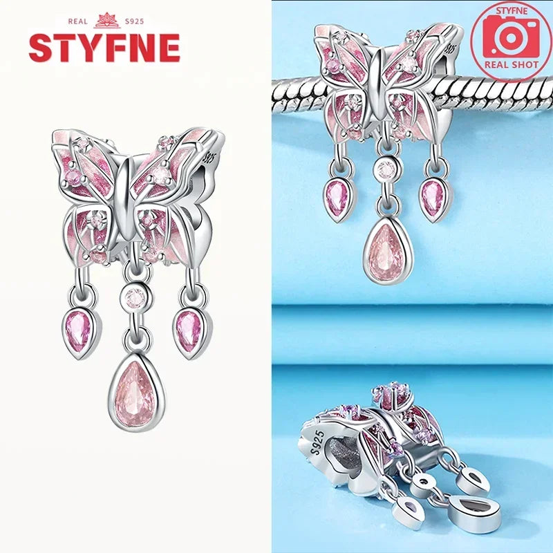 Charm Mariposa Colorida en Plata 925 con Circonitas – Beads Brillantes Compatibles Pandora Mujer Joyería DIY