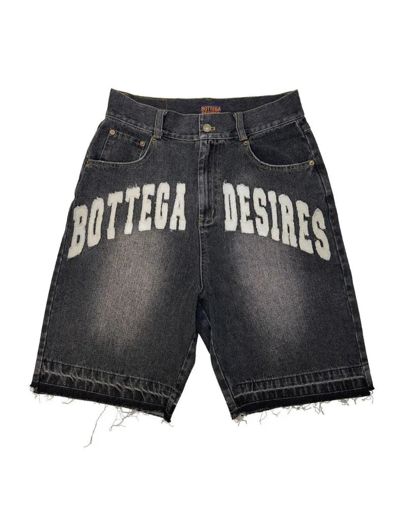 Shorts Oversize American Street Harajuku – Denim Retro con Bordado de Letras, Jeans Sueltos y Casual para Hombre y Mujer Y2K