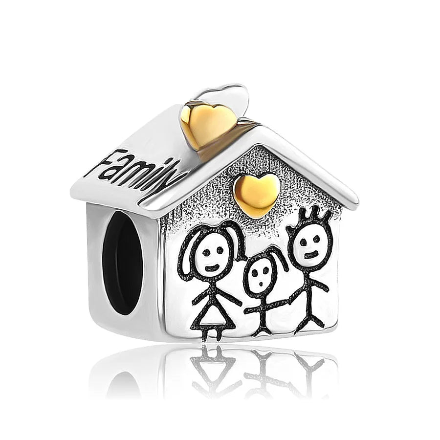 Charm Plata 925 Árbol de la Familia, Pluma, Copo de Nieve y Niño | Dijes Colgantes Compatibles con Pulseras Pandora