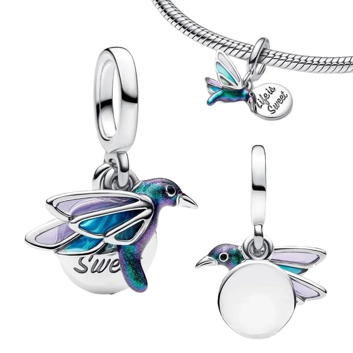 Charm Plata 925 Colgante Rosa Mariposa Corazón Flor Pájaro | Dije Para Pulsera Pandora Compatible