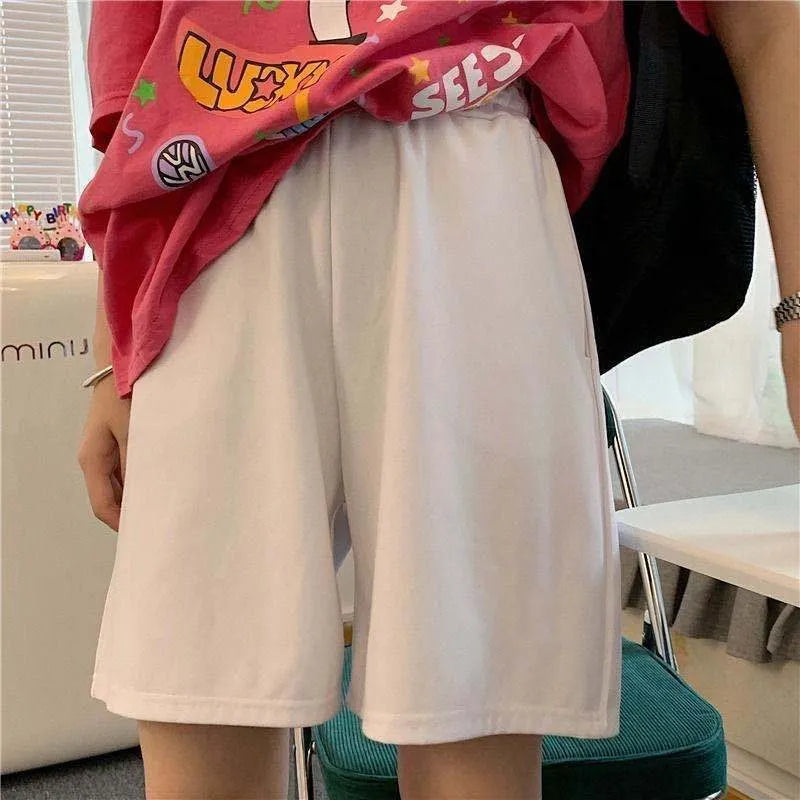 Short Negro Mujer Cintura Alta Elástica | Pantaloneta Oversize Pierna Ancha Y2K Verano Unisex