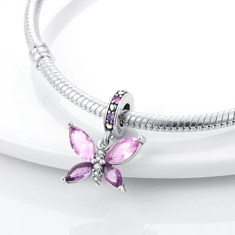 Charm de Plata 925 Luciérnaga y Mariposa Luminoso – Abalorio Brillante para Pulseras Originales