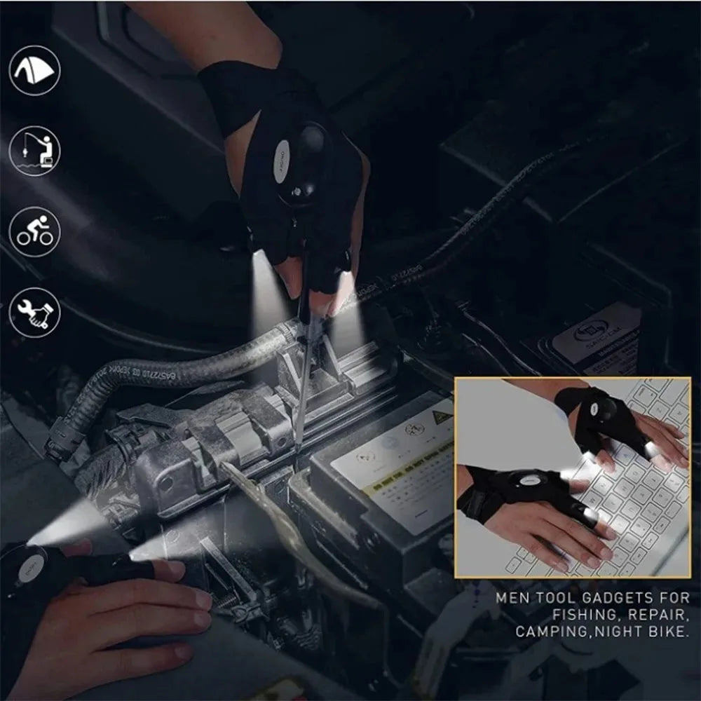 Guantes de Pesca con Linterna LED – Guantes Sin Dedos con Luz para Ciclismo, Camping y Actividades al Aire Libre