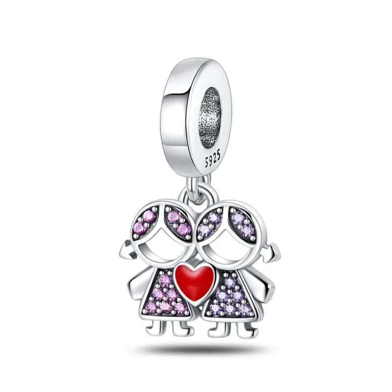 Charm hermana corazón en plata 925 – Compatible Pandora y pulseras 3mm, joyería DIY mujer
