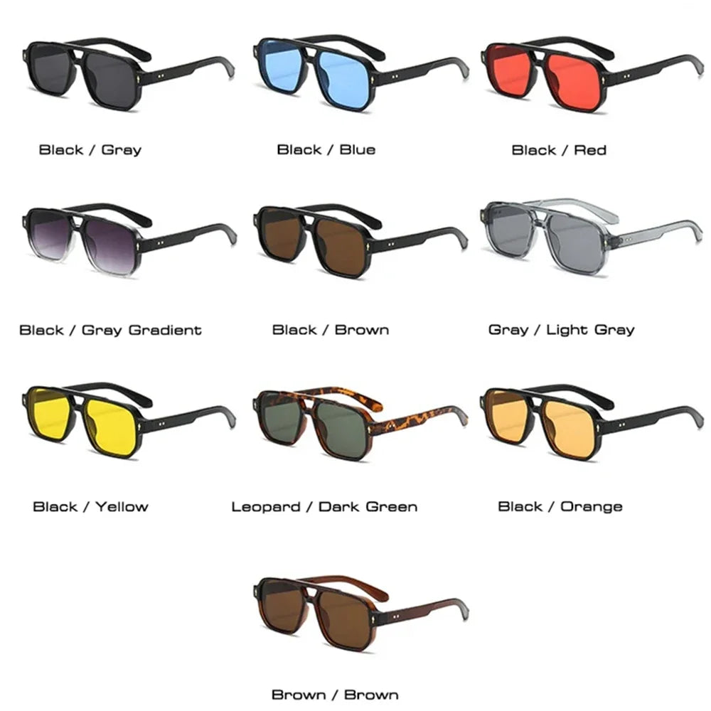JNPCXI Gafas de Sol Vintage Hombre Doble Puente | Lentes Verdes UV400 Cuadradas con Detalles de Remaches