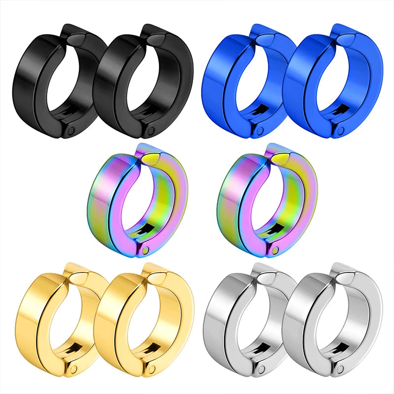 Set de 2 Ear Cuffs Coreanos Punk – Aros de Acero Inoxidable Negro para Hombre y Mujer, Sin Perforación