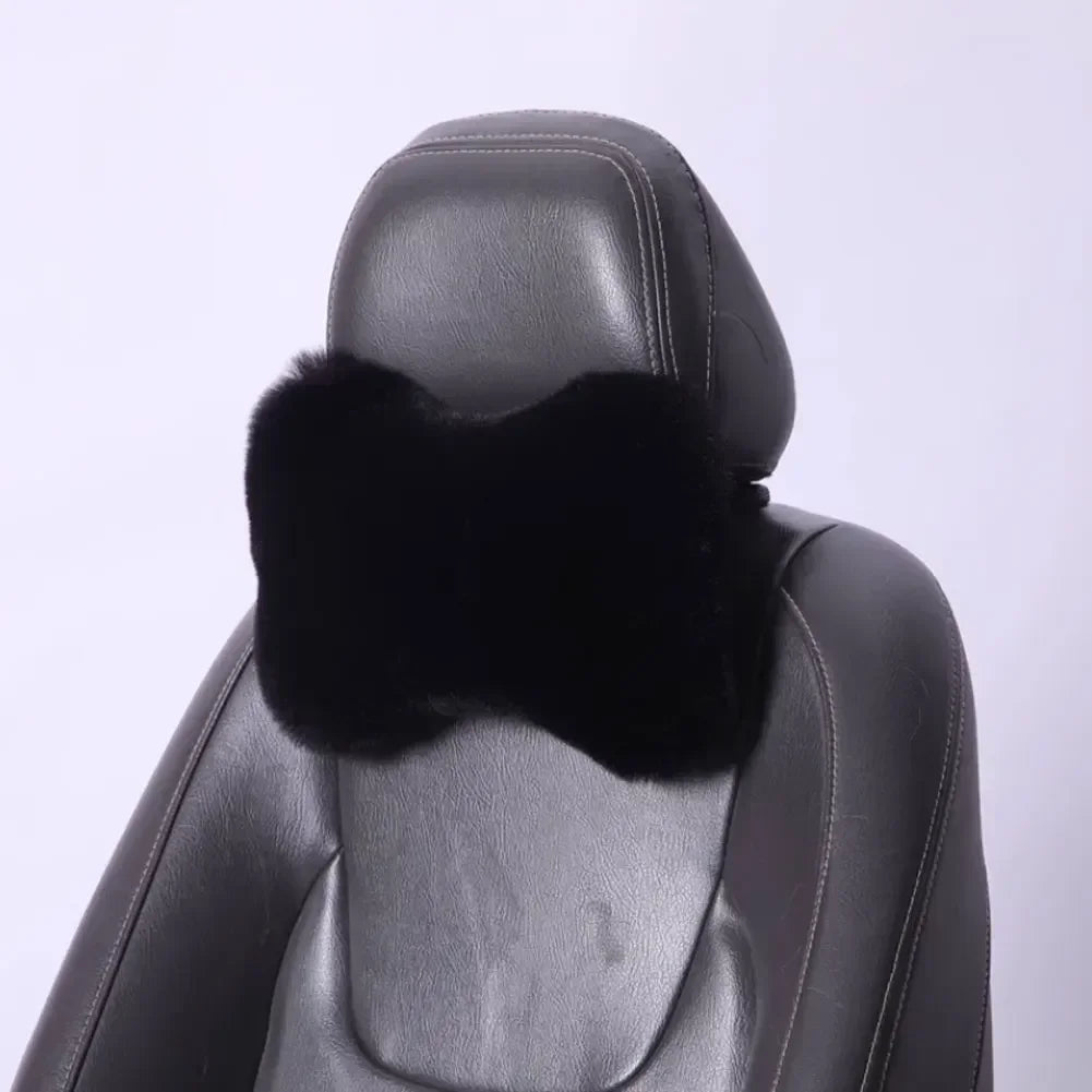 Cojín de Cuello y Lumbar de Felpa para Coche | Almohada Universal de Asiento con Soporte y Calidez Invernal