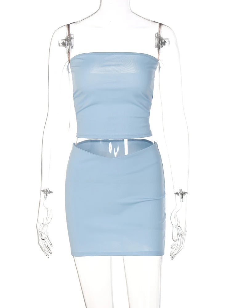Conjunto Dos Piezas Mujer 2025 | Top Palabra de Honor y Mini Falda Sexy Fiesta Primavera Verano