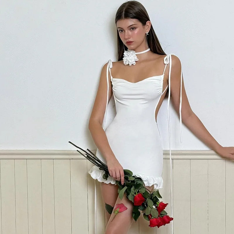 Vestido Corto Sexy Mujer 2024 | Estilo Y2K Ajustado con Espalda Abierta y Lazo