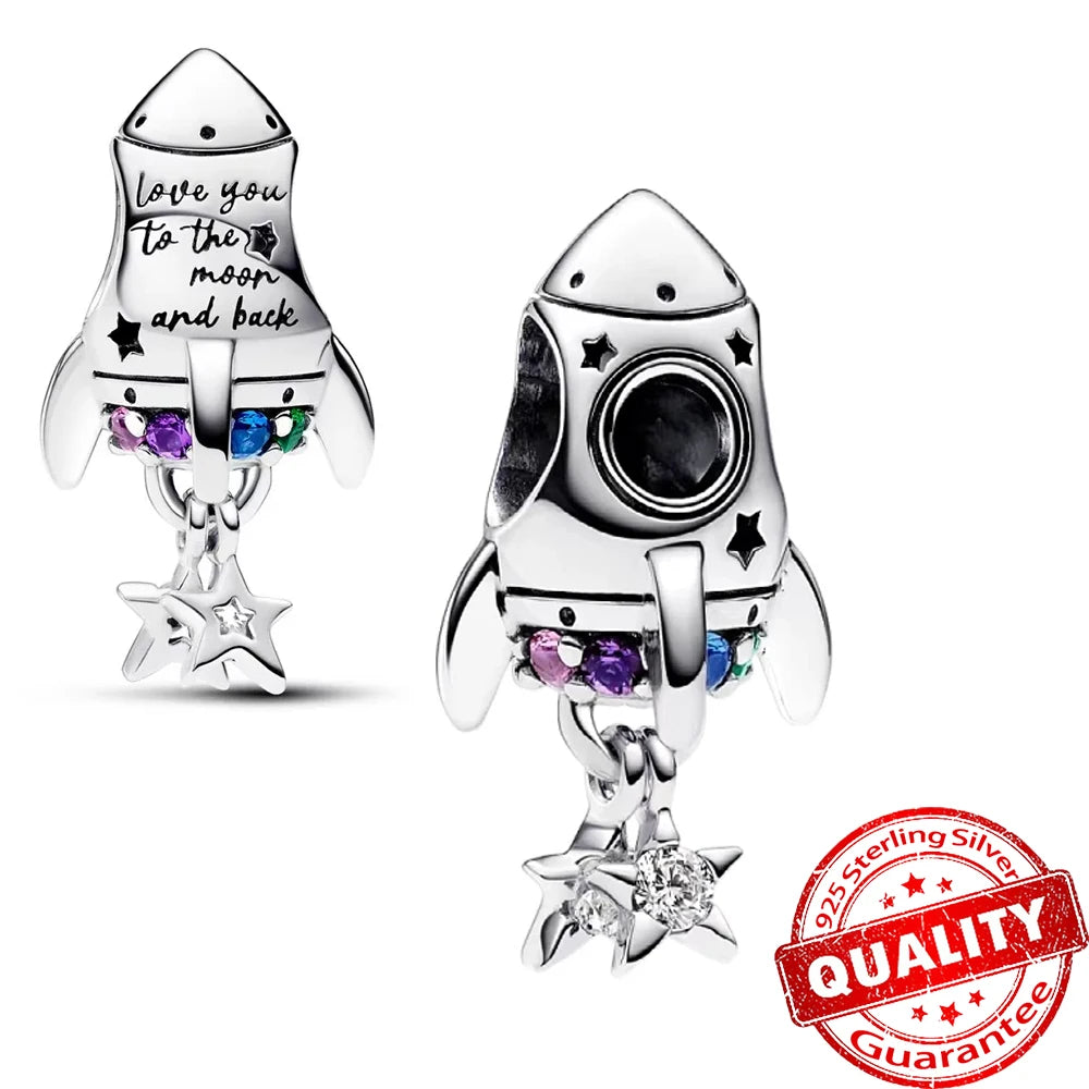 Charm Plata 925 Colgante Colorido Sol Luna Estrellas | Dije Compatible Pandora Pulsera y Collar Mujer