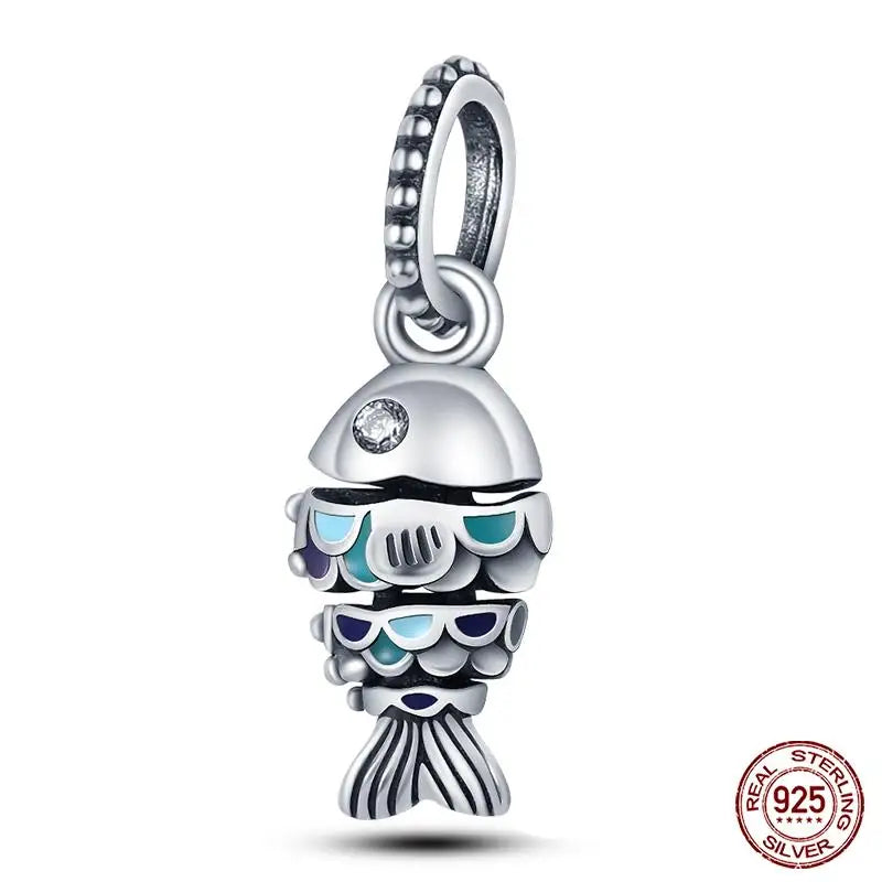 Charm Serie Océano en Plata 925 – Abalorios Tortuga, Cangrejo y Sirena para Pulsera Original Mujer