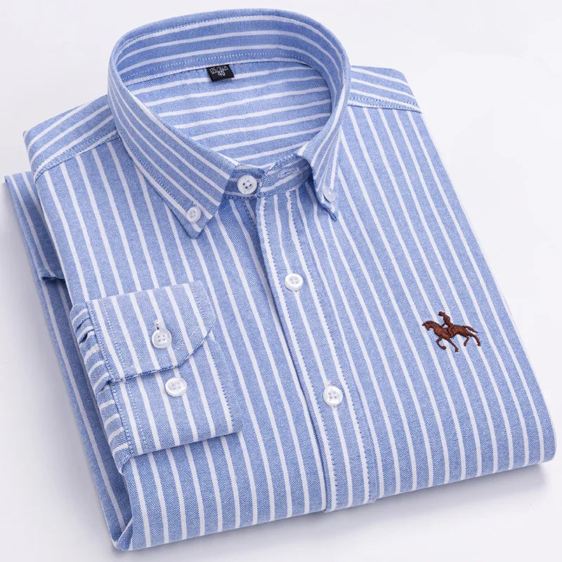 Camisa Hombre 2024 | Oxford de Algodón con Bordado de Caballo y Manga Larga Oversize