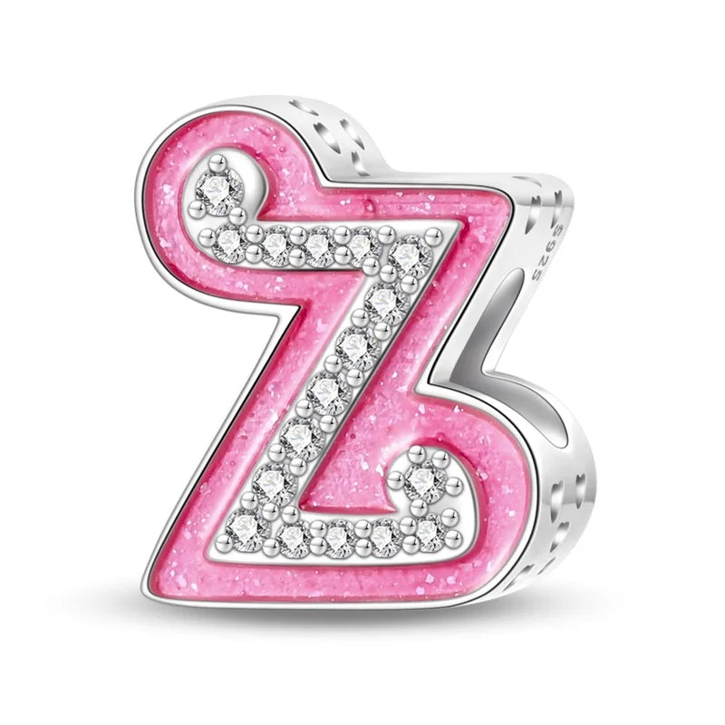 Charm letra alfabeto A-Z con circonias rosas en plata 925 – Abalorio elegante para pulseras tipo Pandora, joyería DIY personalizada