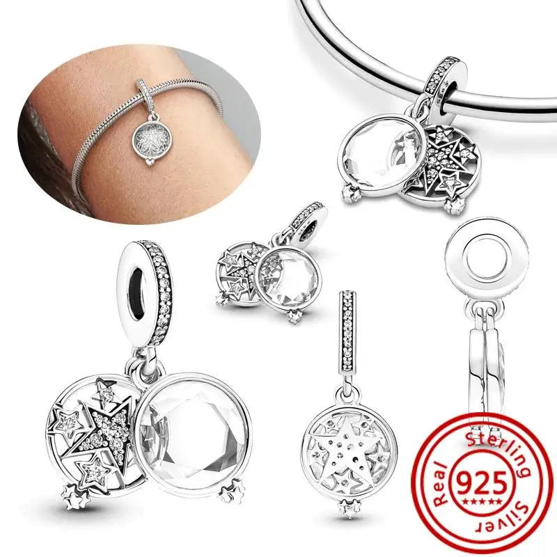 Charm Espacio y Galaxia en Plata 925 – Abalorios Astronauta, Planeta y Estrellas para Pulsera Original Mujer