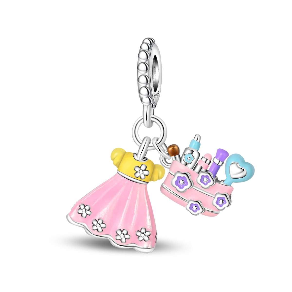 Charm Clip Plata 925 con Corazones, Corona y Concha | CZ Pavé Brillante | Compatible Pandora Original
