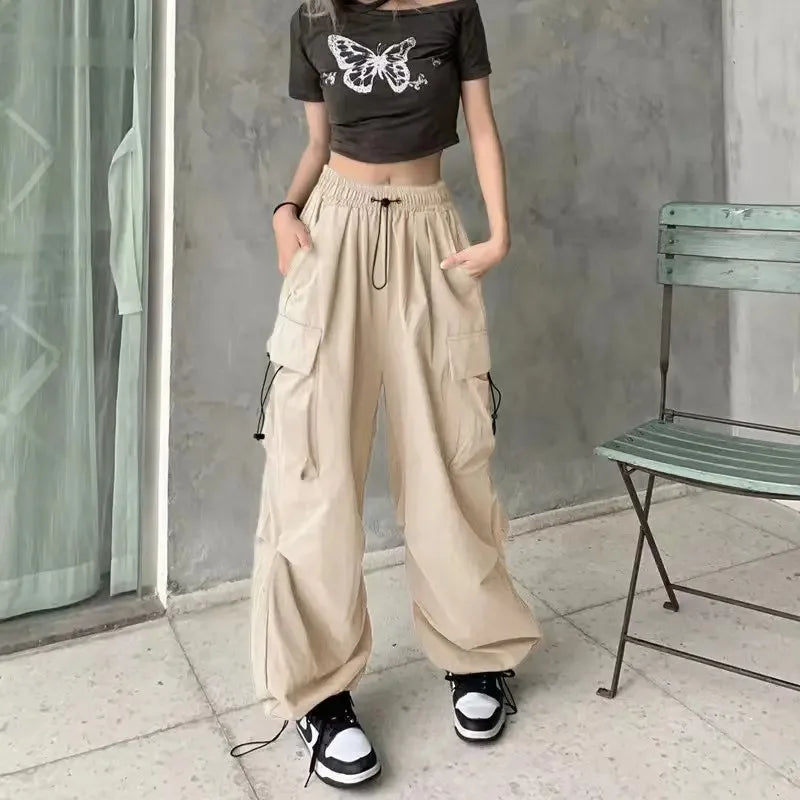 Pantalón Retro Americano Mujer | Pantalón Holgado de Pierna Recta con Puño Ajustado Estilo Streetwear Verano