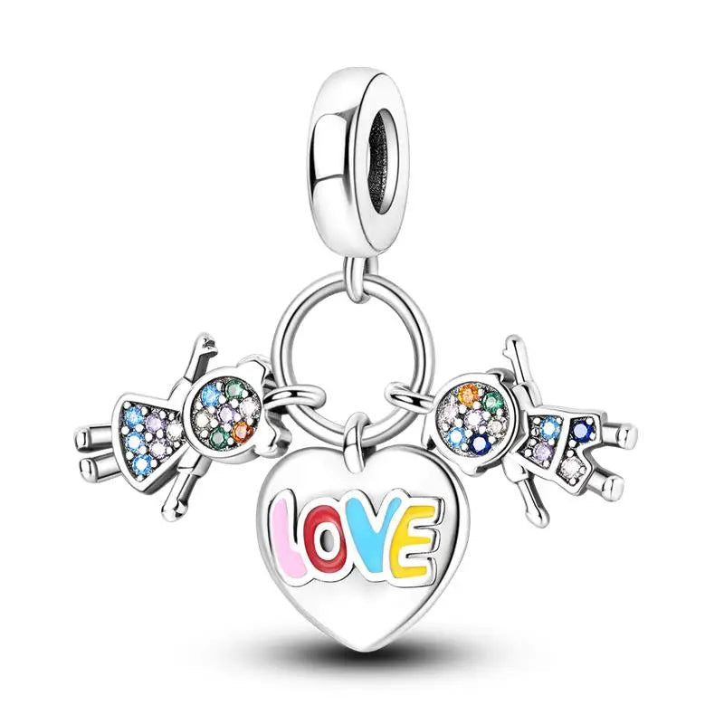 Charm hermana corazón en plata 925 – Compatible Pandora y pulseras 3mm, joyería DIY mujer