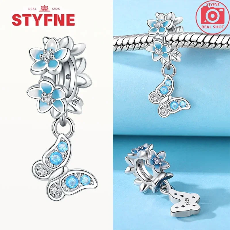 Charm Mariposa Colorida en Plata 925 con Circonitas – Beads Brillantes Compatibles Pandora Mujer Joyería DIY