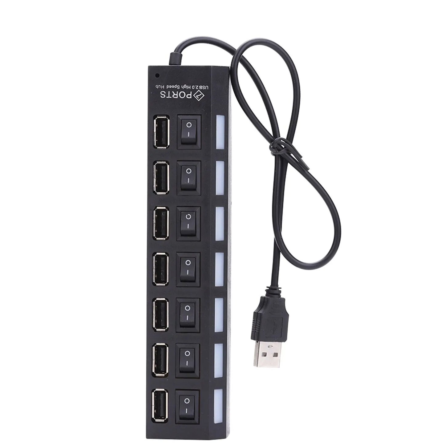 USB Hub 7 Puertos 2.0 – Adaptador Extensor de Datos para Laptop y PC