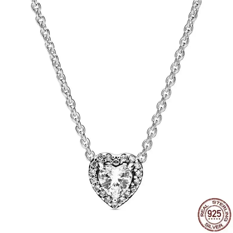 Collar colgante corazón redondo plata 925 – Dije clásico brillante compatible Pandora
