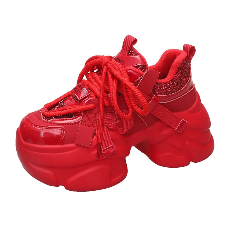 Zapatillas Plataforma Mujer 2025 | Sneakers Casual con Tacón de 8cm y Brillo
