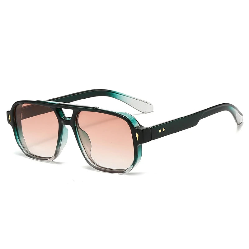 JNPCXI Gafas de Sol Vintage Hombre Doble Puente | Lentes Verdes UV400 Cuadradas con Detalles de Remaches