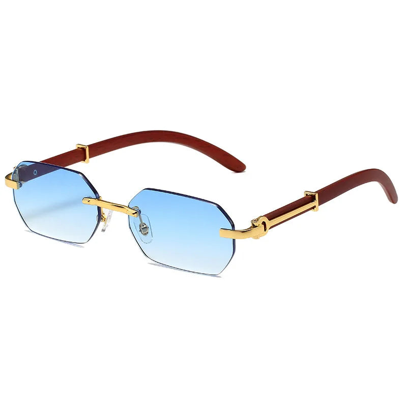 Gafas de Sol Sin Montura Unisex | Rectangulares Retro con Patas de Madera UV400