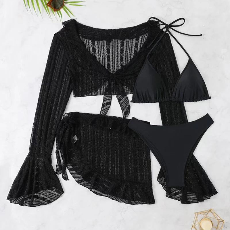 Bikini 4 Piezas Mujer 2025 | Traje de Baño Sexy con Cover Up Manga Larga Estilo Brasileño