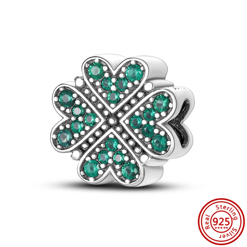 Charm trébol verde dopamina en plata 925 – Flor del bosque para pulsera DIY compatible Pandora mujer
