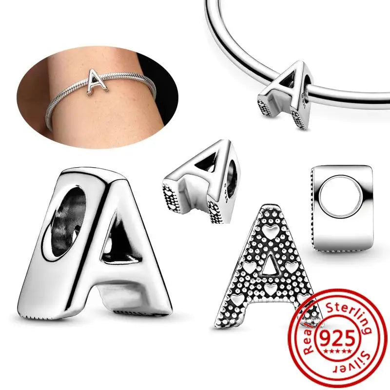 Charm Letras A–Z Plata 925 | Alfabeto Completo | Compatible Pandora Pulseras DIY