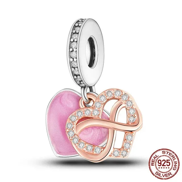 Charm Colgante Pareja Plata 925 y Oro Rosa | Compatible Pandora Original | Pulsera o Collar Mujer