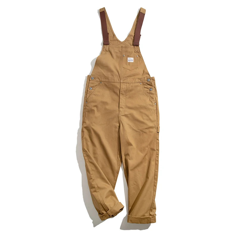Overol Khaki para Hombre – Jumpsuit Baggy Vintage Amekaji con Bolsillos Cargo y Pantalón Oversize Recto de Trabajo