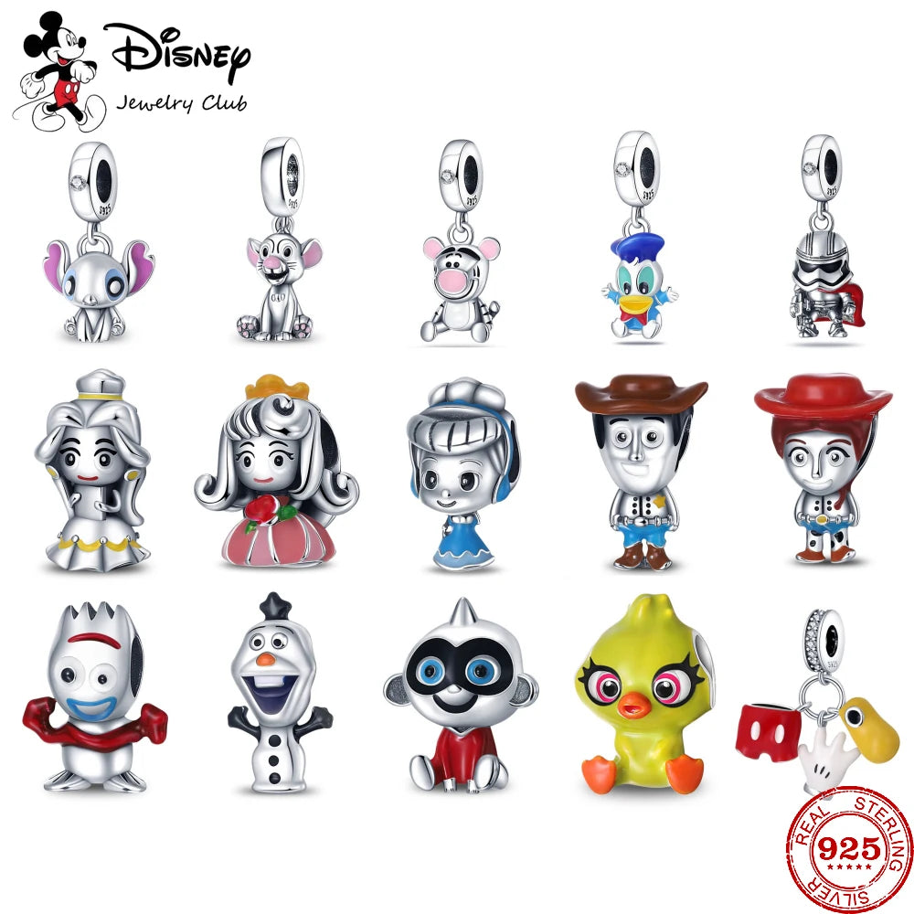 Charm Disney en plata 925 – Mickey, Stitch, Olaf, Donald y Tigger para pulseras tipo Pandora, joyería mágica de princesa