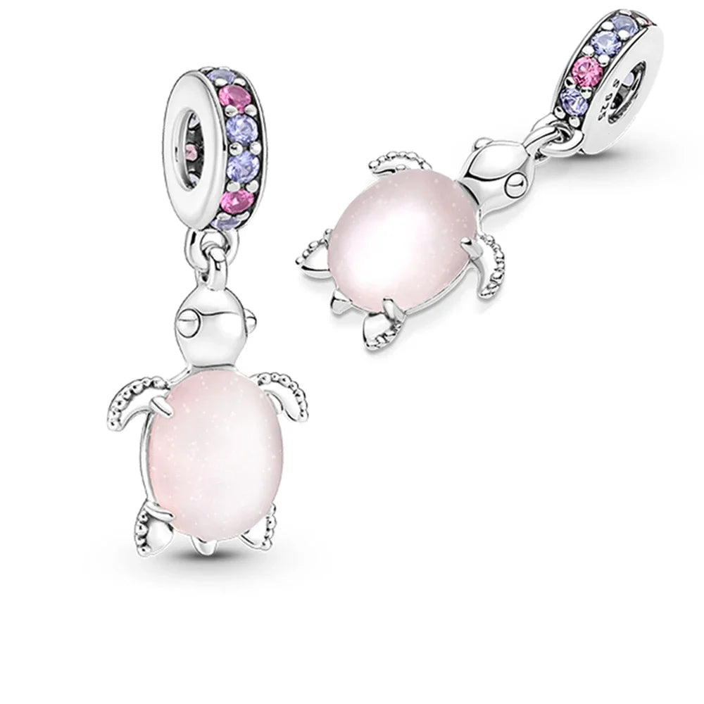 Charm Tortuga Marina con Circón Azul 925 Plata | Compatible Pandora Pulsera Mujer DIY