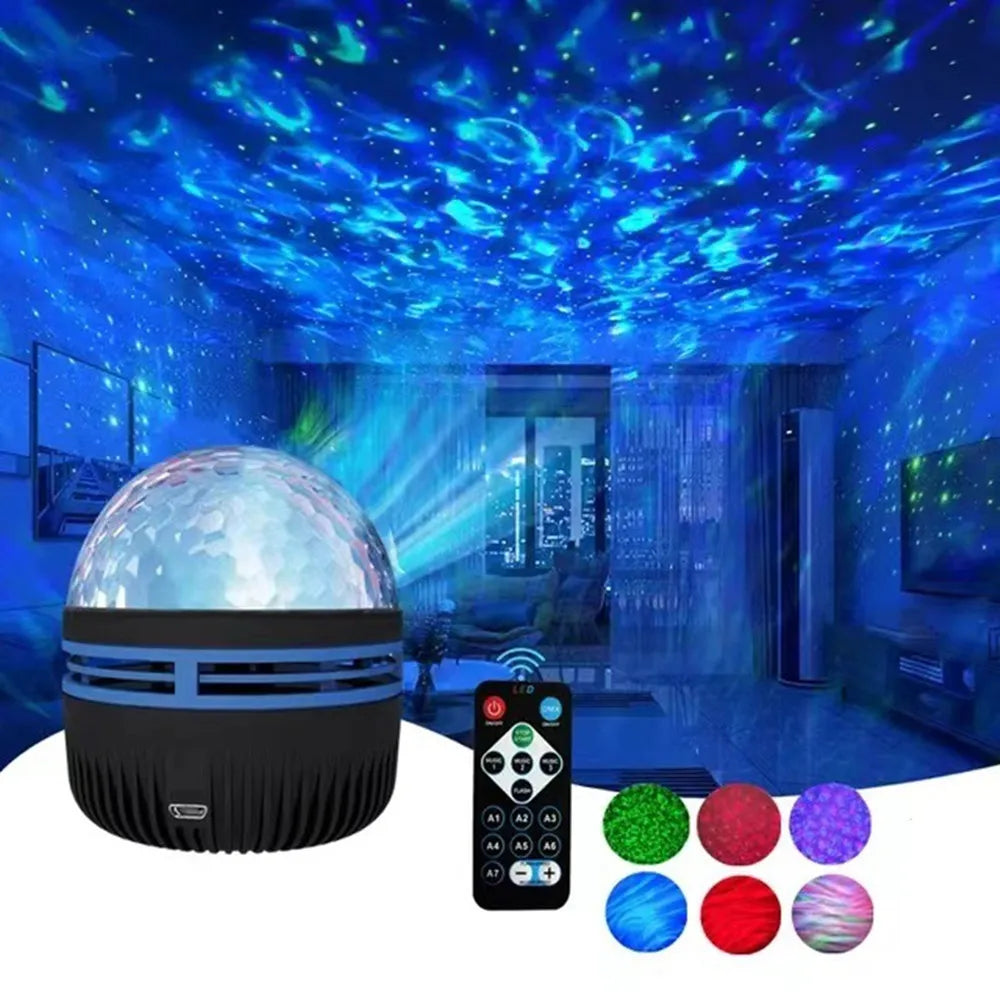Proyector LED Galaxy Aurora USB 5V – Luz Nocturna Giratoria 360° con Control Remoto y Efectos RGB para Dormitorio y Sala